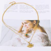 Edelstahl Schmuck Halskette, 304 Edelstahl, mit Kristall, mit Verlängerungskettchen von 5cm, Doppelschicht & Modeschmuck & für Frau, Goldfarbe, frei von Nickel, Blei & Kadmium, Länge:ca. 40 cm, ca. 45 cm, verkauft von PC