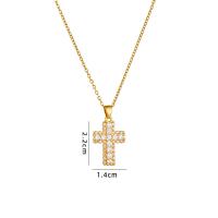 Cubic Zircon Micro Pave Brass Necklace with 304 Stainless Steel with 5CM extender chain Cross plated micro pave cubic zirconia & for woman Length Approx 40 cm Sold By PC