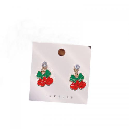 Zinc Alloy Drop Earring with Resin plated Christmas jewelry & for woman & enamel & with rhinestone Sold By Pair