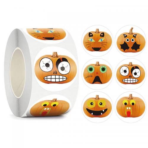 Sticker Paper, Adhesive Sticker, Round, printing, Halloween Design & different size for choice, 500PCs/Spool, Sold By Spool