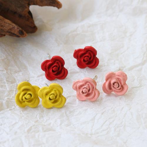 Tibetan Style Earring Findings, Rose, polished, DIY, more colors for choice, nickel, lead & cadmium free, 9x9mm, 100PCs/Bag, Sold By Bag