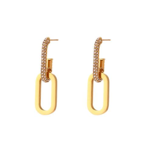 Edelstahl Ohrringe, 304 Edelstahl, 18K vergoldet, Modeschmuck & Micro pave Zirkonia & für Frau, keine, 35.70x10.10mm, verkauft von Paar