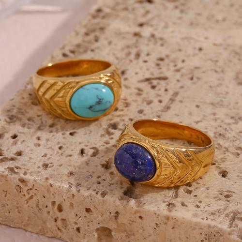 Stainless Steel Finger Ring 316L Stainless Steel with Natural Stone 18K gold plated fashion jewelry  & for woman golden Sold By PC