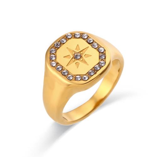 Rhinestone-Edelstahl -Finger-Ring, 304 Edelstahl, 18K vergoldet, Modeschmuck & verschiedene Größen vorhanden & für Frau & mit Strass, goldfarben, verkauft von PC