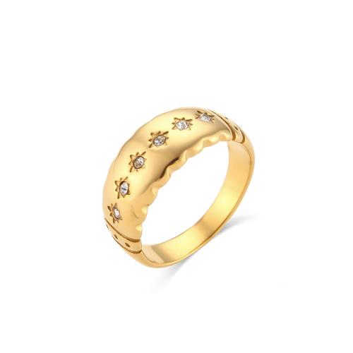 Cubic Zirconia Stainless Steel Finger Ring, 304 Stainless Steel, 18K gold plated, fashion jewelry & different size for choice & micro pave cubic zirconia & for woman, golden, Sold By PC