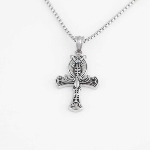 Stainless Steel Jewelry Necklace, 316L Stainless Steel, Cross, fashion jewelry & Unisex, original color, nickel, lead & cadmium free, 33.40x20.80x2.90mm, Length:Approx 60 cm, Sold By PC