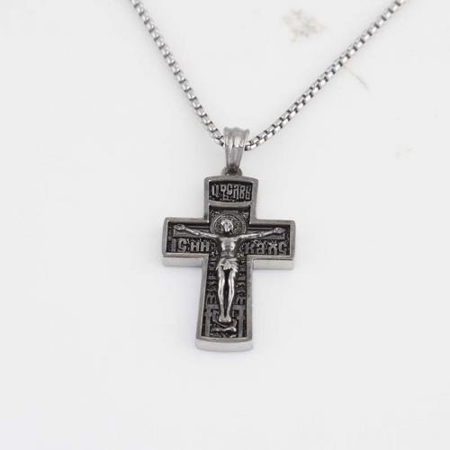Stainless Steel Jewelry Necklace, 316L Stainless Steel, Cross, fashion jewelry & Unisex, original color, nickel, lead & cadmium free, 35.60x22.70x3.80mm, Length:Approx 60 cm, Sold By PC