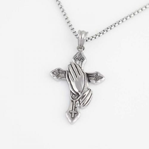 Stainless Steel Jewelry Necklace, 316L Stainless Steel, Cross, fashion jewelry & Unisex, original color, nickel, lead & cadmium free, 37.80x24.10x3.70mm, Length:Approx 60 cm, Sold By PC