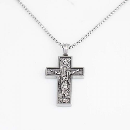 Stainless Steel Jewelry Necklace, 316L Stainless Steel, Cross, fashion jewelry & Unisex, original color, nickel, lead & cadmium free, 37.30x24.90x4.80mm, Length:Approx 60 cm, Sold By PC