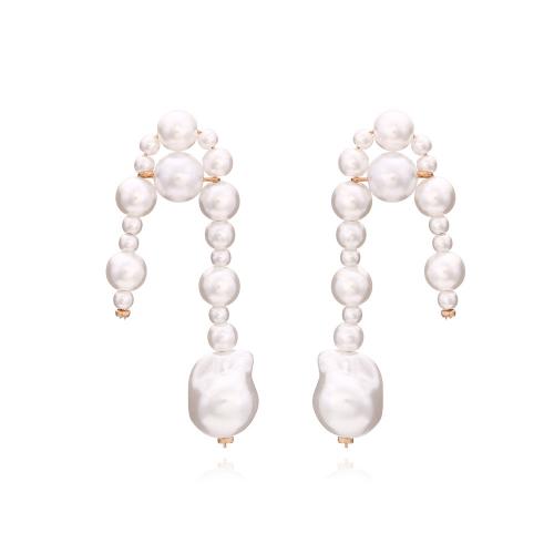 Bijoux boucles d'oreilles, perle de plastique, bijoux de mode & pour femme, blanc, 24x66mm, Vendu par paire