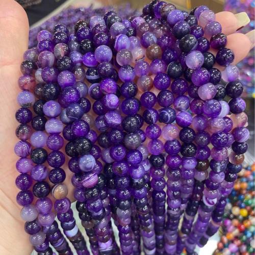 Natürliche Streifen Achat Perlen, rund, DIY & verschiedene Größen vorhanden, violett, verkauft per ca. 38 cm Strang