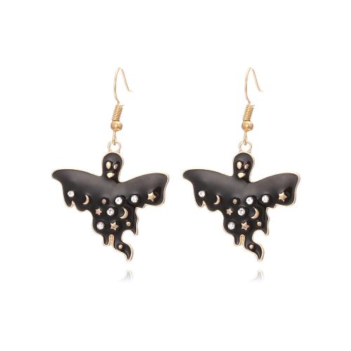 New Hot Halloween Jewelry and Decor Zinc Alloy Ghost gold color plated fashion jewelry & for woman & enamel & with rhinestone black nickel lead & cadmium free Sold By Pair