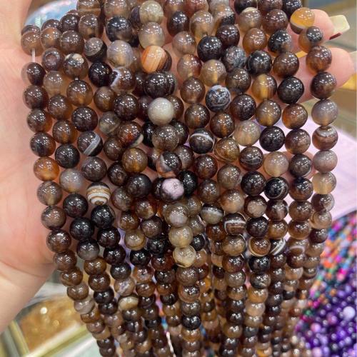 Natürliche Streifen Achat Perlen, rund, DIY & verschiedene Größen vorhanden, Kaffeefarbe, verkauft per ca. 38 cm Strang