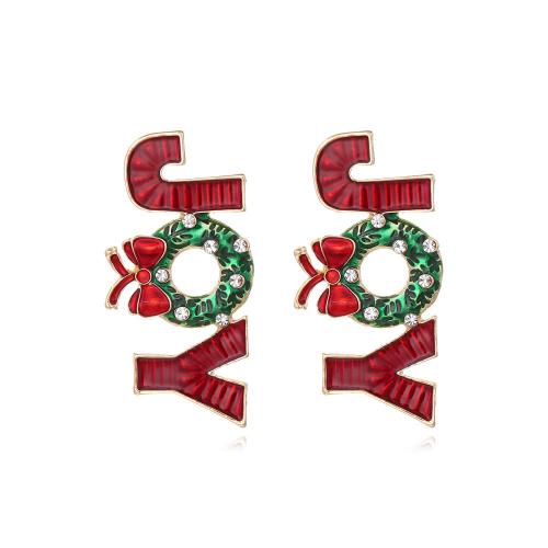 Boucles d'oreilles de Noël, alliage de zinc, Placage de couleur d'or, bijoux de mode & pour femme & émail & avec strass, couleurs mélangées, protéger l'environnement, sans nickel, plomb et cadmium, 28x56mm, Vendu par paire