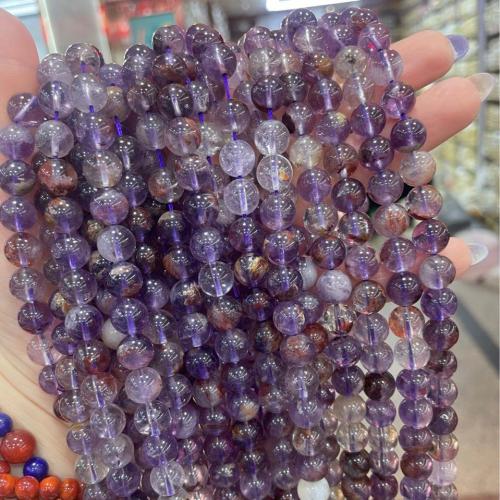 Natürlicher Quarz Perlen Schmuck, Lila+Phantom+Quarz, rund, DIY, violett, 4mm, verkauft per ca. 38 cm Strang