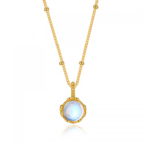 925 Sterling Silver Necklaces, with Moonstone, with 1.97inch extender chain, plated, fashion jewelry & for woman, more colors for choice, nickel, lead & cadmium free, Length:Approx 15.74 Inch, Sold By PC
