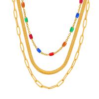 Titanstahl Halskette, drei Schichten & für Frau & Emaille, goldfarben, Länge:ca. 15.75 ZollInch, ca. 16.54 ZollInch, ca. 18.11 ZollInch, verkauft von PC