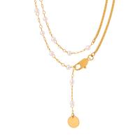 Titanstahl Halskette, mit Muschelkern, Doppelschicht & Einstellbar & für Frau, goldfarben, 10mm, Länge:ca. 32.68 ZollInch, verkauft von PC