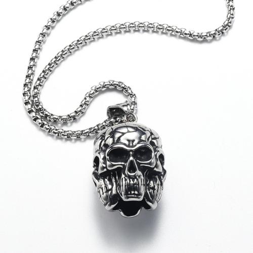 Titanium Steel Necklace, Skull, fashion jewelry & different styles for choice & for man, original color, 37x20mm, Length:Approx 23.62 Inch, Sold By PC