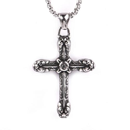 Титановые стали ожерелье, титан, Kресты, разные стили для выбора & Мужский & со стразами, оригинальный цвет, 58x35mm, длина:Приблизительно 23.62 дюймовый, продается PC