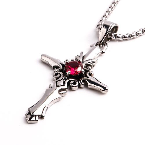 Titanium Steel Necklace, Cross, different styles for choice & for man & with rhinestone, original color, 63x34mm, Length:Approx 23.62 Inch, Sold By PC