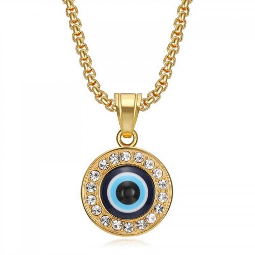 Stainless Steel Jewelry Necklace, 304 Stainless Steel, with Resin, Evil Eye, Vacuum Ion Plating, fashion jewelry & Unisex & different styles for choice & with rhinestone, more colors for choice, Sold By PC
