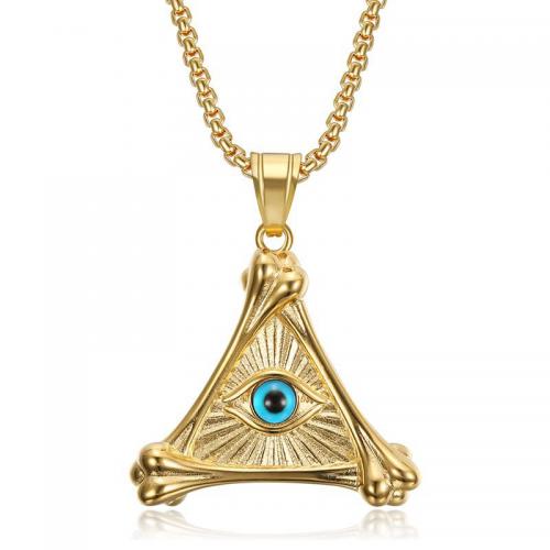 Stainless Steel Jewelry Necklace, 304 Stainless Steel, Triangle, Vacuum Ion Plating, fashion jewelry & Unisex & evil eye pattern & different styles for choice, more colors for choice, Sold By PC