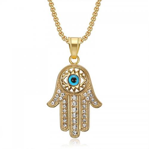 Stainless Steel Jewelry Necklace, 304 Stainless Steel, Hamsa, Vacuum Ion Plating, fashion jewelry & Unisex & evil eye pattern & different styles for choice & with rhinestone, more colors for choice, Sold By PC