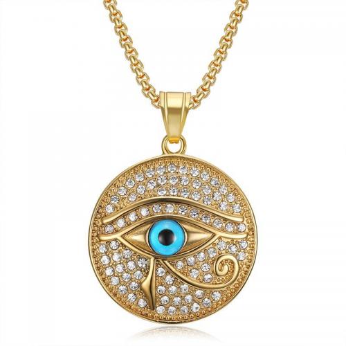Stainless Steel Jewelry Necklace, 304 Stainless Steel, Vacuum Ion Plating, fashion jewelry & Unisex & evil eye pattern & different styles for choice & with rhinestone, golden, Sold By PC