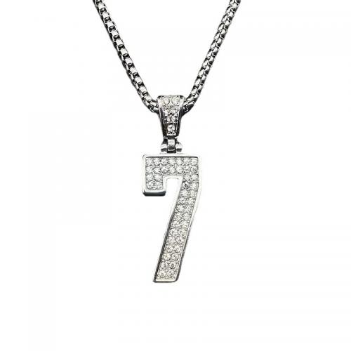 Edelstahl Schmuck Halskette, 304 Edelstahl, Nummer 7, Modeschmuck & unisex & verschiedene Stile für Wahl & mit Strass, keine, verkauft von PC