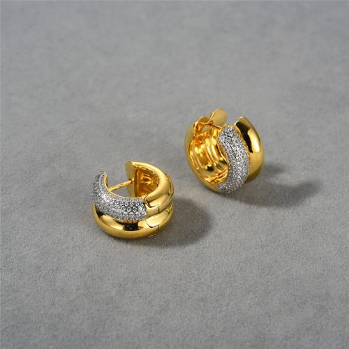 Brass Leverback Earring Round plated fashion jewelry & with rhinestone golden nickel lead & cadmium free Sold By Pair