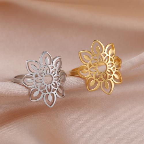 Stainless Steel Finger Ring 304 Stainless Steel Flower plated fashion jewelry & Unisex & hollow nickel lead & cadmium free .6mm Sold By PC
