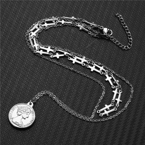 Edelstahl Schmuck Halskette, 304 Edelstahl, Doppelschicht & Modeschmuck & für Frau, keine, frei von Nickel, Blei & Kadmium, Länge ca. 40 cm, ca. 50 cm, verkauft von PC