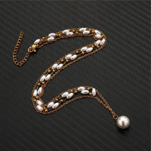 Edelstahl Schmuck Halskette, 304 Edelstahl, mit Kunststoff Perlen, Doppelschicht & Modeschmuck & für Frau, keine, frei von Nickel, Blei & Kadmium, Länge ca. 45 cm, ca. 50 cm, verkauft von PC