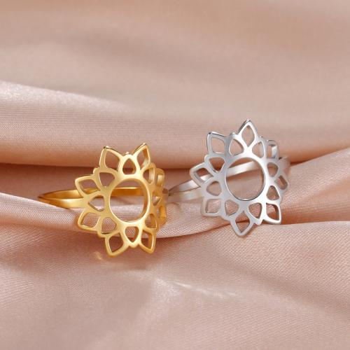 Stainless Steel Finger Ring 304 Stainless Steel Flower plated fashion jewelry & Unisex & hollow nickel lead & cadmium free .5mm Sold By PC