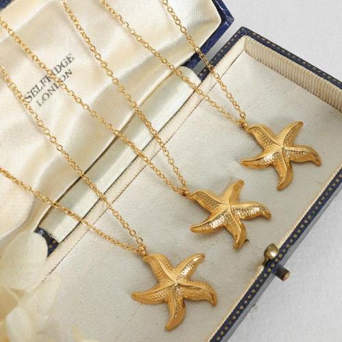 Titanium Steel Necklace, with 5cm extender chain, Starfish, plated, fashion jewelry & for woman, gold, nickel, lead & cadmium free, Length:Approx 40 cm, Sold By PC