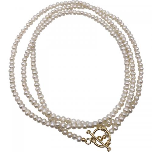 Freshwater Pearl Sweater Chain Necklace with Brass Slightly Round real gold plated fashion jewelry & for woman white Sold Per Approx 108 cm Strand