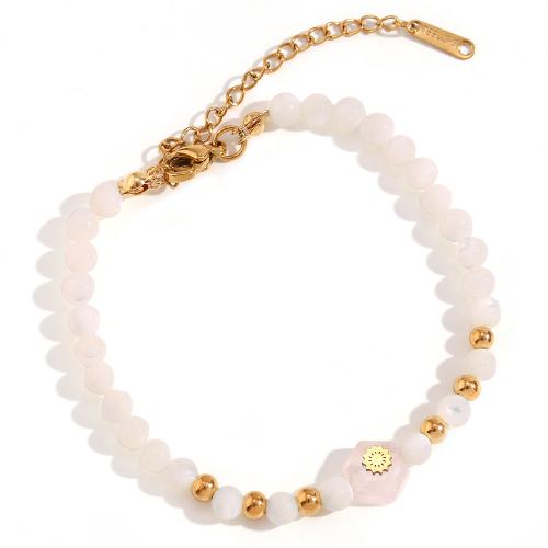 Stainless Steel Jewelry Bracelet 316L Stainless Steel with Natural Stone with 5cm extender chain 18K gold plated fashion jewelry & for woman Length Approx 17 cm Sold By PC