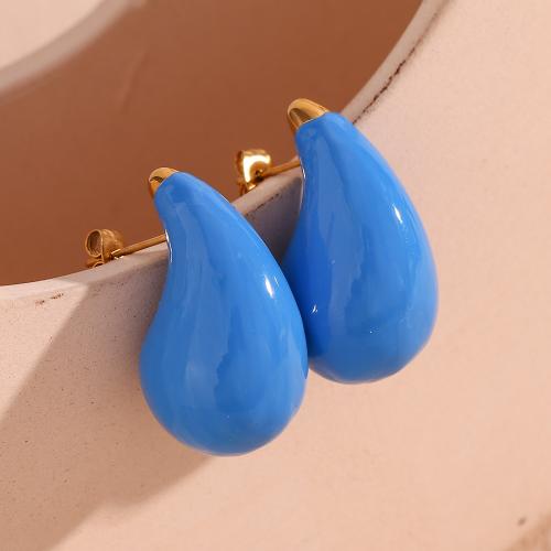 Stainless Steel Stud Earrings 316L Stainless Steel 18K gold plated fashion jewelry & for woman & enamel Sold By Pair