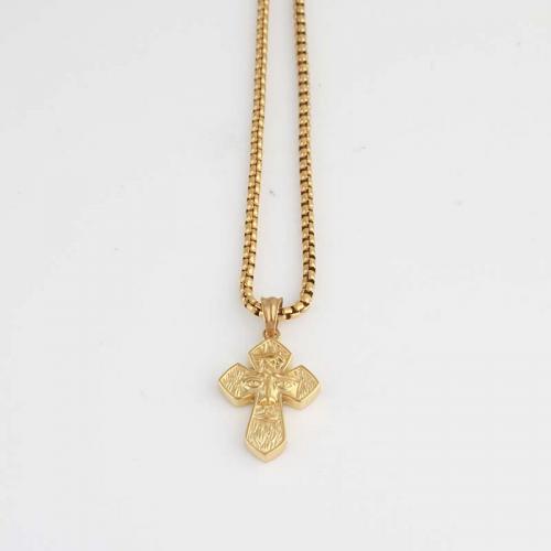 Stainless Steel Jewelry Necklace 316L Stainless Steel Cross Vacuum Ion Plating fashion jewelry & Unisex golden nickel lead & cadmium free Length Approx 60 cm Sold By PC