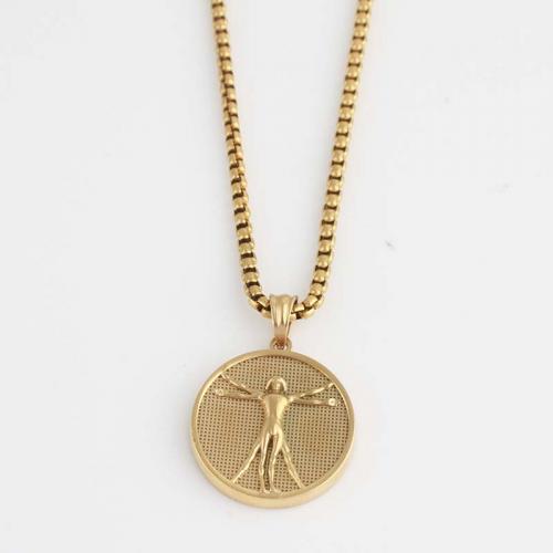 Stainless Steel Jewelry Necklace 316L Stainless Steel Flat Round Vacuum Ion Plating fashion jewelry & Unisex golden nickel lead & cadmium free Length Approx 60 cm Sold By PC