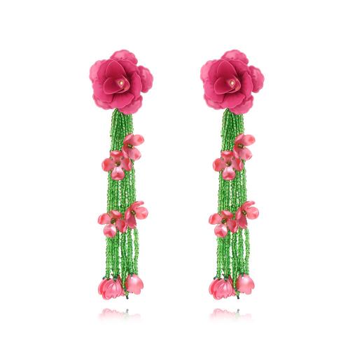 Fashion Fringe Earrings Seedbead with Resin Flower fashion jewelry & for woman nickel lead & cadmium free Sold By Pair