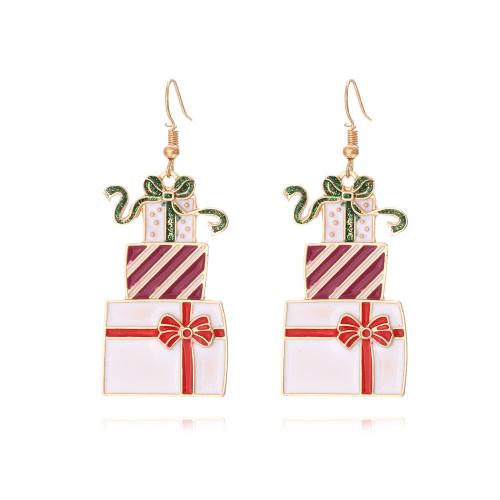 Christmas Earrings Zinc Alloy gift shape gold color plated fashion jewelry & for woman & enamel mixed colors nickel lead & cadmium free Sold By Pair