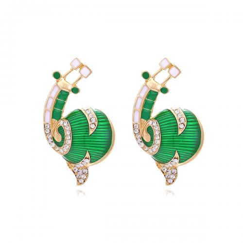Zinc Alloy Stud Earring Snail gold color plated fashion jewelry & for woman & enamel & with rhinestone green nickel lead & cadmium free Sold By Pair
