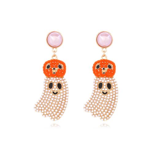 New Hot Halloween Jewelry and Decor Zinc Alloy with Plastic Pearl Ghost gold color plated fashion jewelry & for woman & enamel mixed colors nickel lead & cadmium free Sold By Pair