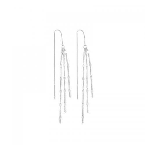 925 Sterling Silver Thread Through Earrings plated fashion jewelry & for woman nickel lead & cadmium free 133mm Sold By Pair