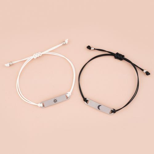 Couple Bracelet and Bangle, 304 Stainless Steel, with Wax Cord, 2 pieces & Length Adjustable & fashion jewelry & Unisex, nickel, lead & cadmium free, Length:Approx 16-30 cm, Sold By Set