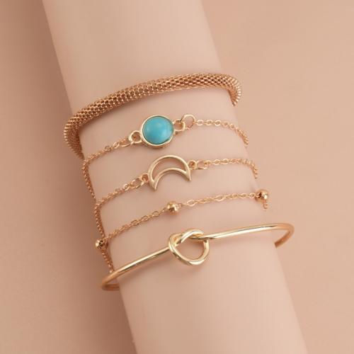 Zinc Alloy Bracelet with turquoise gold color plated 5 pieces & Length Adjustable & fashion jewelry & for woman nickel lead & cadmium free Length Approx 16-30 cm Sold By Set