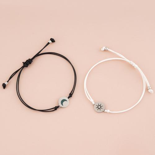 Couple Bracelet and Bangle, 304 Stainless Steel, with Wax Cord, 2 pieces & Length Adjustable & fashion jewelry, nickel, lead & cadmium free, Length:Approx 16-30 cm, Sold By Set