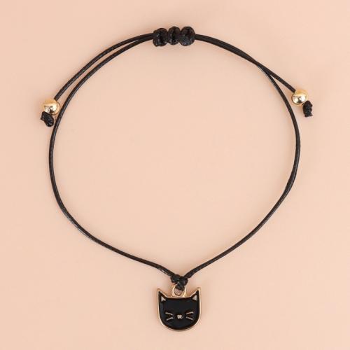 Tibetan Style Bracelet, with Wax Cord, with 1.97inch extender chain, Length Adjustable & fashion jewelry & enamel, black, nickel, lead & cadmium free, Length:Approx 6.69 Inch, Sold By PC